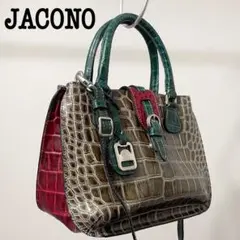 JACONO ヤコノ ハンド ショルダーバッグ クロコ 型押し エナメル レザー