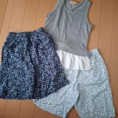 UNIQLO リラコ ハーフパンツ 110 花柄 ブルー タンクトップ フリル