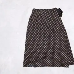 F5-3072　ラップスカート　ロング丈　ウエストリボン　ドット柄　厚手