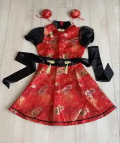 【試着のみ】チャイナドレス コスプレセット（衣装・お団子クリップ）クリアストーン