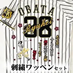 阪神タイガース 中野拓夢 刺繍ワッペン 5点セット 筆記体【黒】応援歌