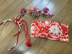 七五三 髪飾りと赤い生地セット