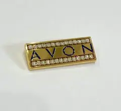 AVONロゴヴィンテージブローチコサージュ/ジルコニアストーン×ゴールド