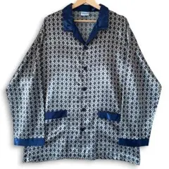 レトロ古着 パジャマシャツ 総柄 幾何学模様 サテン調 ユーロ ヴィンテージ