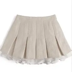 インパン裏地付きフリルツイードプリーツミニスカート [gm838] アイボリー