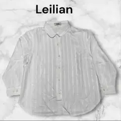 【美品】レリアン　ホワイト　白シャツ　ストライプ　丸襟シャツ