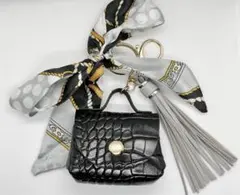 バック型チャームキーホルダー☆イヤホンケース小物入れ黒