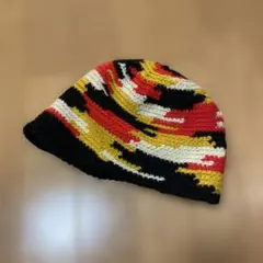 クロシェハット　ビーニー　ハンドメイド編み物　バケハ　迷彩　スノーボード