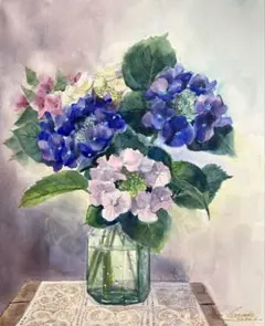 紫陽花パステル画8号 - メルカリ