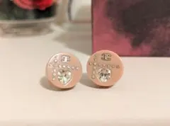 シャネル　ラウンドピアス　ハート型ストーン