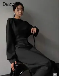 ウエスト切り替え ロングワンピース DAZY ドロップショルダー ワンピース