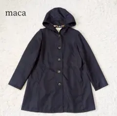 maca フード付スプリングコート ミドル丈【Ｍ】紺 裏地チェック クロスプラス