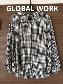GLOBAL WORK ブラウス シャツ さらさらリラックスギャザー サイズM