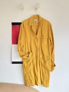 美品 カオス 洗える オーバーサイズ リネンシャツ オレンジ 麻100
