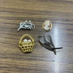ヴィンテージ ブローチ 4点まとめ売り カメオ バスケット レトロ アクセサリー