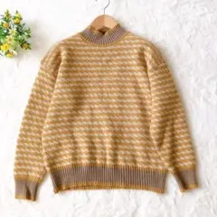 【DAZY】ハイネック プルオーバー ニット(L)長袖 セーター 千鳥格子