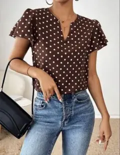 SHEIN Essnce ドット柄ノーチ襟ブラウスのサムネイル