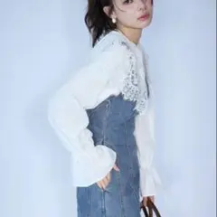 新品 繊細レースカラーキャンディースリーブブラウス frene同型 /ホワイト