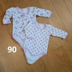90サイズ 花柄&水玉長袖ロンパース 2点セット