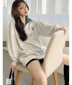 処分セール　2Wayロゴ刺繍配色カラーハーフジップ裏起毛スウェット