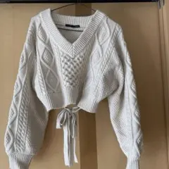 Heather ホワイト クロップドニット