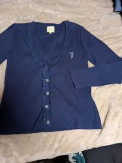 トラサルディネイビー レース付きボタンカーディガン