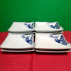 昭和レトロ　青い花柄の四角形陶器皿10枚セット