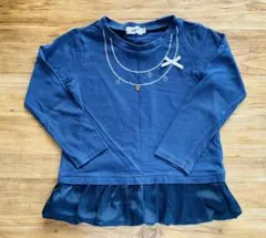 ネイビー フリル付き長袖カットソー