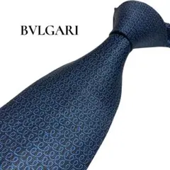 ブルガリ　ネクタイ 総柄　ネイビー×ブルー 小紋柄 渦巻き　セッテピエゲ　シルク