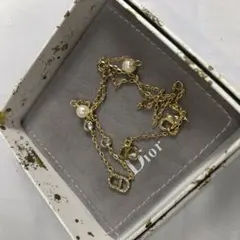 Dior CDロゴ パール ストーン装飾 ゴールドトーン ネックレス