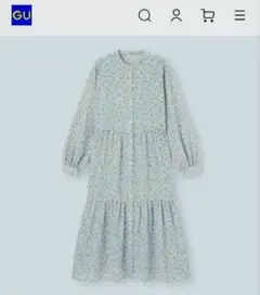 GU♡フラワープリントティアードシャツワンピース♡L♡長袖♡花柄♡