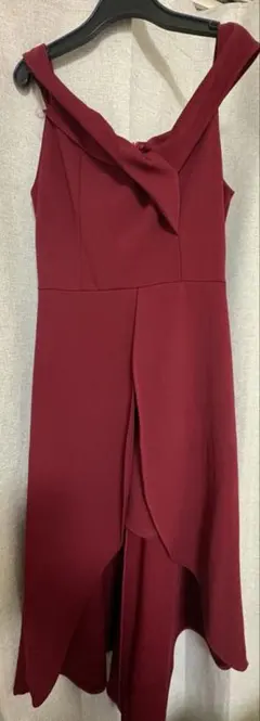 ワインレッド オフショルダー ナイトドレス フィッシュテール