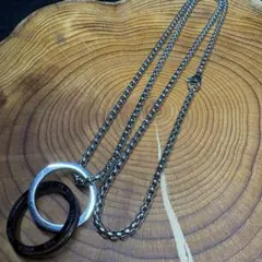 リングネックレス 2連 ペアリング風 チェーン シルバー ブラック