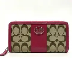 コーチ　 coach ラウンドファスナー長財布　ピンク　シグネチャー