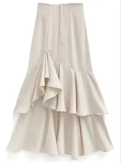 アシンメトリーティアードマーメイドスカート[ws03]　アイボリー　M