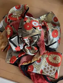 正絹 二部式 作り帯 振袖 成人式 一点物 金色系 蝶柄 十三詣り - メルカリ