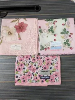 未使用★花柄ピンク系のハンカチ 3点セット