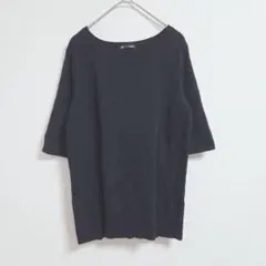 ジーユー ブラック 半袖ニット Lサイズ リブ編み 袖スリット