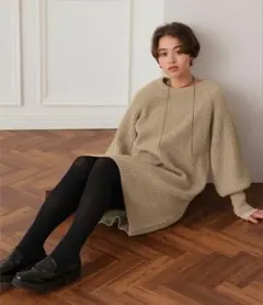 K*1様 【Titivate】ボリュームスリーブニットミニワンピースLサイズベー