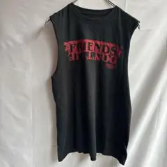 ストレンジャーシングス 公式 裾ロゴ カットオフ ノースリーブ Tシャツ 黒 S