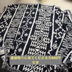 幾何学模様　ネイビー　ラグ　オルテガ　アウトドア　リバーシブル