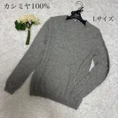 ユニクロ　UNIQLO カシミヤ100%ニット　グレー　Lサイズ　Vネック