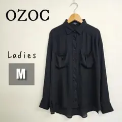 【美品】OZOC オゾック とろみ 長袖ブラウス M ブラック ダブルポケットのサムネイル