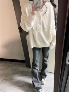 ニットパーカー フード付き カーディガン ゆったり レディース