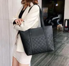 ブラック キルティング トートバッグ 通勤 就活 フォーマル