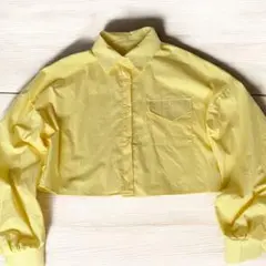 イエロークロップドシャツ 2XL長袖ショート丈☆ゆったり