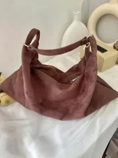 ブラウン スエード風 ハンドバッグ