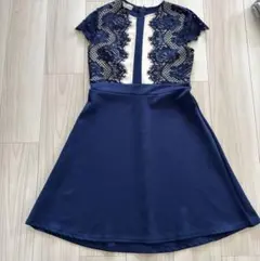 ネイビー レース♡ミニワンピース 半袖　パーティドレスにも　韓国ワンピ