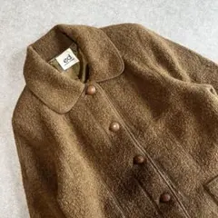 90sウール ブークレ ロングコート 丸襟 ブラウン 北欧 ヴィンテージ Y2K