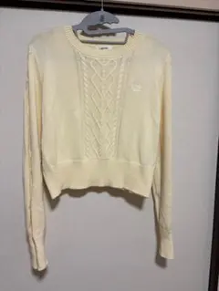 NICE CLAUP ケーブル クロップド ニット イエロー　F